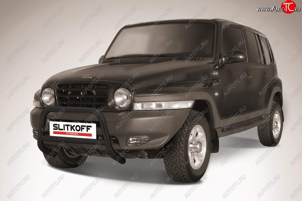 16 899 р. Защита переднего бампера Slitkoff (низкая, d57 мм) ТАГАЗ Tager 5d (2008-2012) (Сталь с полимерным покрытием. Цвет: чёрный)  с доставкой в г. Вологда