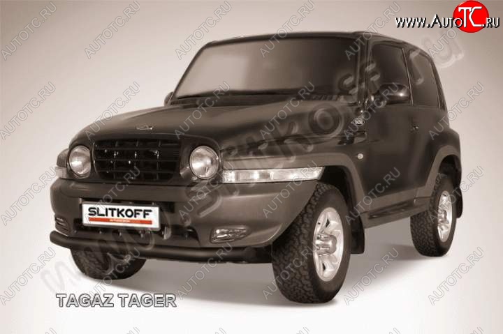 8 849 р. Защита переднего бампер Slitkoff ТАГАЗ Tager 3d (2008-2012) (Цвет: серебристый)  с доставкой в г. Вологда
