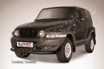 10 699 р. защита переднего бампера Slitkoff ТАГАЗ Tager 3d (2008-2012) (Цвет: серебристый)  с доставкой в г. Вологда. Увеличить фотографию 1