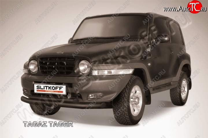 10 699 р. защита переднего бампера Slitkoff ТАГАЗ Tager 3d (2008-2012) (Цвет: серебристый)  с доставкой в г. Вологда