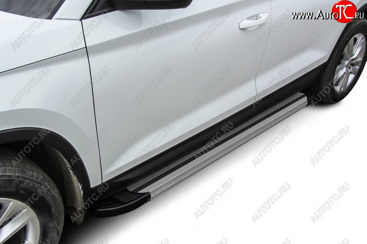 10 999 р. Пороги алюминиевые Slitkoff Toyota Hilux AN120 1-ый рестайлинг (2017-2020) (Luxe Silver)  с доставкой в г. Вологда