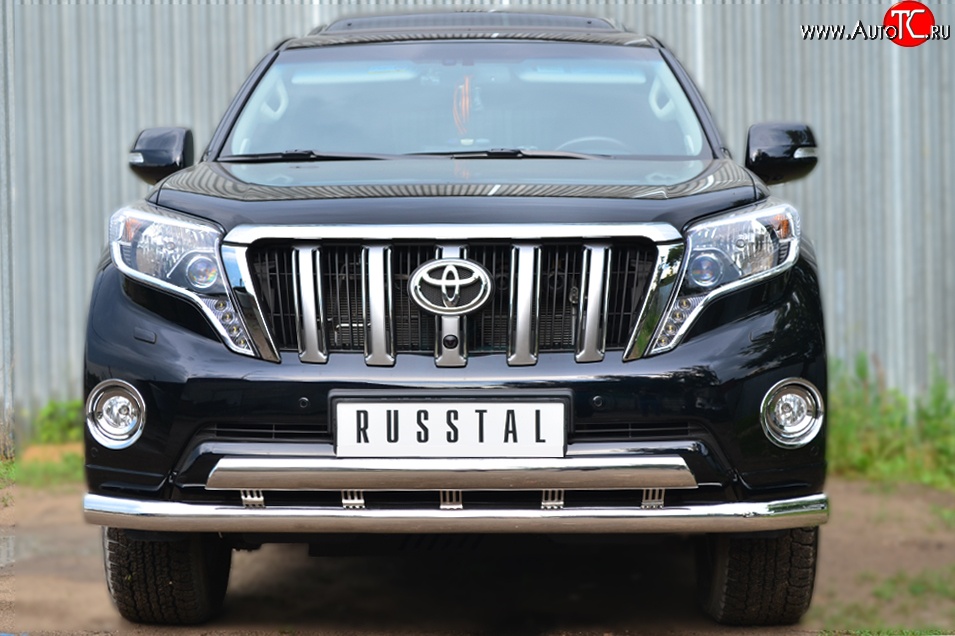 18 649 р. Защита переднего бампера (2 трубыØ76 и 75х42 мм, нержавейка) Russtal Toyota Land Cruiser Prado J150 1-ый рестайлинг (2013-2017)  с доставкой в г. Вологда