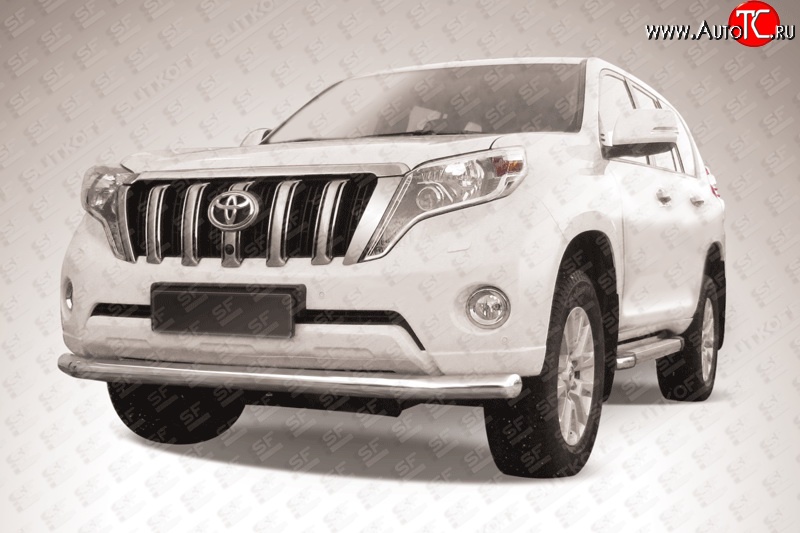 16 349 р. Одинарная защита переднего бампера диаметром 76 мм Slitkoff Toyota Land Cruiser Prado J150 1-ый рестайлинг (2013-2017) (Цвет: нержавеющая полированная сталь)  с доставкой в г. Вологда