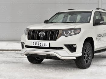 17 799 р. Защита переднего бампера (Ø63 мм волна, нержавейка, BLACK ONYX) SLITKOFF Toyota Land Cruiser Prado J150 3-ий рестайлинг (2020-2025)  с доставкой в г. Вологда. Увеличить фотографию 2