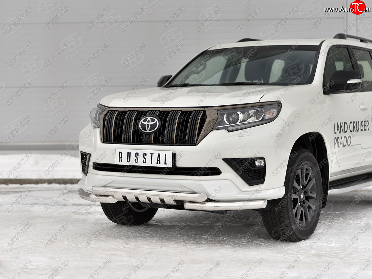 27 899 р. Защита переднего бампера (Ø63 мм с клыками, нержавейка, BLACK ONYX) SLITKOFF Toyota Land Cruiser Prado J150 3-ий рестайлинг (2020-2025)  с доставкой в г. Вологда
