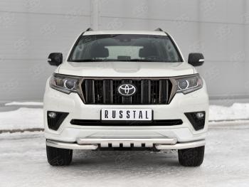27 899 р. Защита переднего бампера (Ø63 мм с клыками, нержавейка, BLACK ONYX) SLITKOFF Toyota Land Cruiser Prado J150 3-ий рестайлинг (2020-2025)  с доставкой в г. Вологда. Увеличить фотографию 2