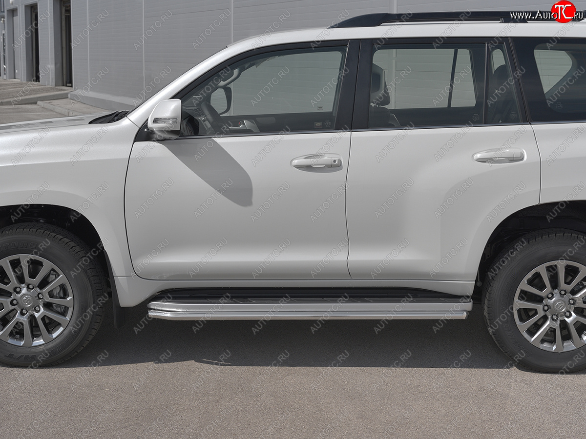 14 899 р. Защита порогов (Ø42 мм, BLACK ONYX) SLITKOFF Toyota Land Cruiser Prado J150 3-ий рестайлинг (2020-2025) (полированная нержавейка)  с доставкой в г. Вологда