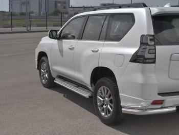 14 899 р. Защита порогов (Ø42 мм, BLACK ONYX) SLITKOFF Toyota Land Cruiser Prado J150 3-ий рестайлинг (2020-2025) (полированная нержавейка)  с доставкой в г. Вологда. Увеличить фотографию 2