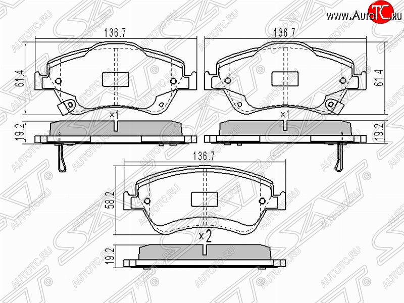 1 069 р. Колодки тормозные (передние) SAT Toyota Auris E150 хэтчбэк 5 дв. рестайлинг (2010-2012)  с доставкой в г. Вологда