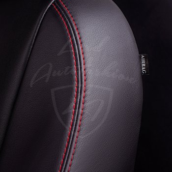 7 199 р. Чехлы для сидений Lord Autofashion Турин Ромб (экокожа) Toyota Avensis T250 седан дорестайлинг (2003-2006) (Черный, вставка черная, строчка красная)  с доставкой в г. Вологда. Увеличить фотографию 2