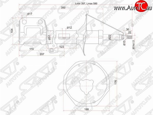 3 679 р. Левый амортизатор передний SAT Toyota Avensis T250 седан дорестайлинг (2003-2006)  с доставкой в г. Вологда