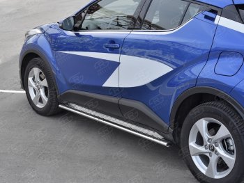 16 649 р. Пороги труба 75х42 Russtal (овал с проступью) Toyota C-HR NGX10, ZGX10 дорестайлинг (2016-2019)  с доставкой в г. Вологда. Увеличить фотографию 3