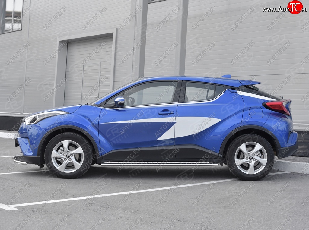 16 649 р. Пороги труба 75х42 Russtal (овал с проступью) Toyota C-HR NGX10, ZGX10 дорестайлинг (2016-2019)  с доставкой в г. Вологда