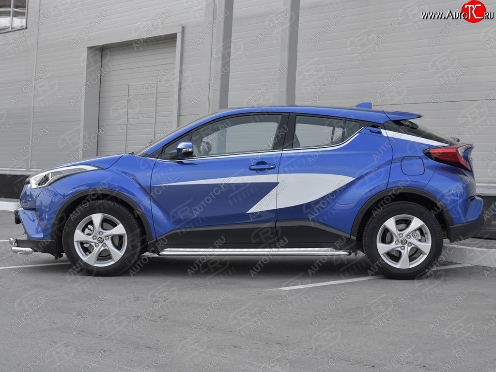 13 399 р. Пороги труба d42 с листом Russtal Toyota C-HR NGX10, ZGX10 дорестайлинг (2016-2019) (Лист алюм, проф. нерж)  с доставкой в г. Вологда