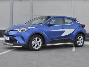 23 549 р. Защита переднего бампера (Ø63 мм с клыками, нержавейка) SLITKOFF Toyota C-HR NGX10, ZGX10 дорестайлинг (2016-2019)  с доставкой в г. Вологда. Увеличить фотографию 2