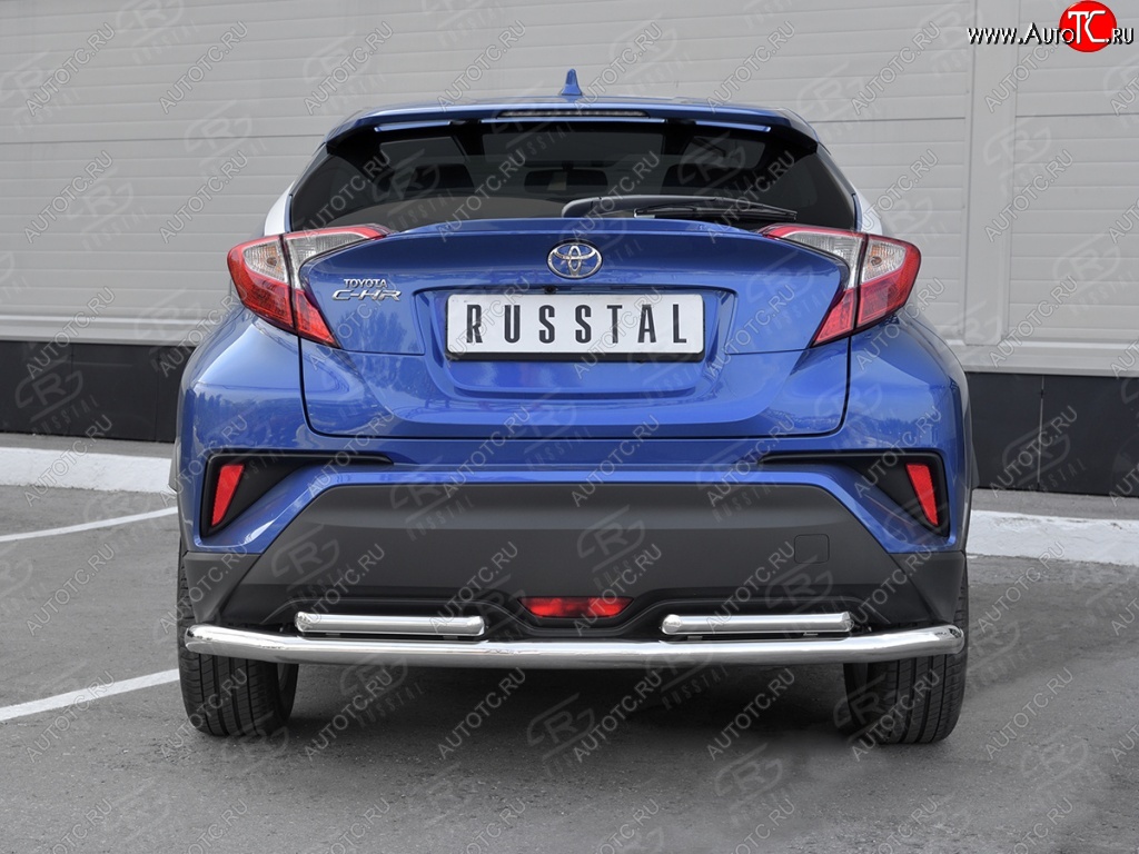 17 999 р. Защита заднего бампера (2 трубы Ø63 и 42 мм, нержавейка) SLITKOFF Toyota C-HR NGX10, ZGX10 дорестайлинг (2016-2019)  с доставкой в г. Вологда