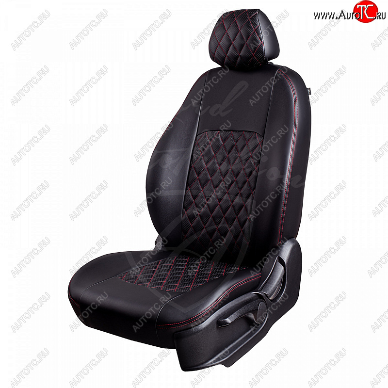 7 199 р. Чехлы для сидений Lord Autofashion Турин Ромб (экокожа) Toyota Camry XV70 дорестайлинг (2017-2021) (Черный, вставка черная, строчка красная)  с доставкой в г. Вологда