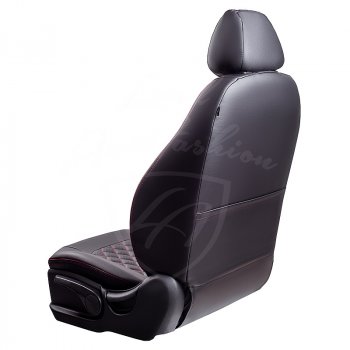 7 199 р. Чехлы для сидений Lord Autofashion Турин Ромб (экокожа) Toyota Camry XV70 дорестайлинг (2017-2021) (Черный, вставка черная, строчка красная)  с доставкой в г. Вологда. Увеличить фотографию 3