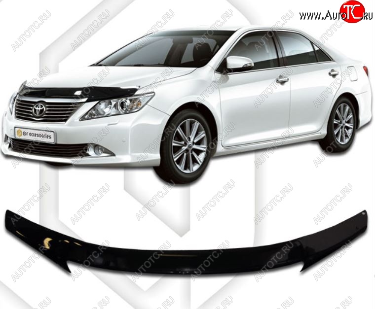 2 159 р. Дефлектор капота (Euro) CA-Plastiс Toyota Camry XV50 дорестайлинг (2011-2014) (Classic черный, Без надписи)  с доставкой в г. Вологда