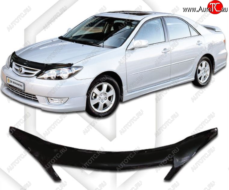 2 199 р. Дефлектор капота CA-Plastiс exclusive Toyota Camry XV30 рестайлинг (2004-2006) (Classic черный, Без надписи)  с доставкой в г. Вологда