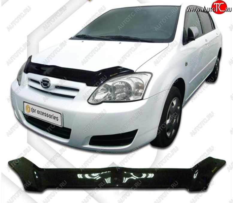 1 999 р. Дефлектор капота (Е121, 123, 124) CA-Plastiс Toyota Corolla E120 хэтчбек рестайлинг (2004-2007) (Classic черный, Без надписи)  с доставкой в г. Вологда