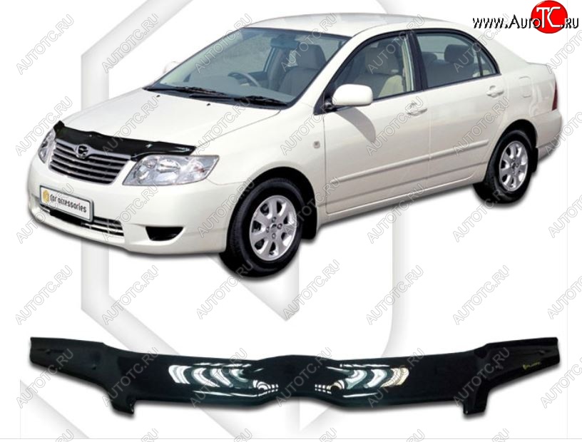 1 999 р. Дефлектор капота CA-Plastiс Toyota Corolla E120 седан рестайлинг (2004-2007) (Classic черный, Без надписи)  с доставкой в г. Вологда