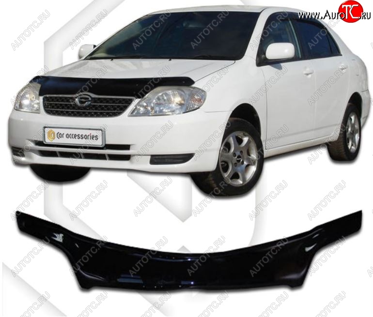 2 159 р. Дефлектор капота CA-Plastiс  Toyota Corolla  E120 (2000-2004) седан дорестайлинг (Classic черный, Без надписи)  с доставкой в г. Вологда