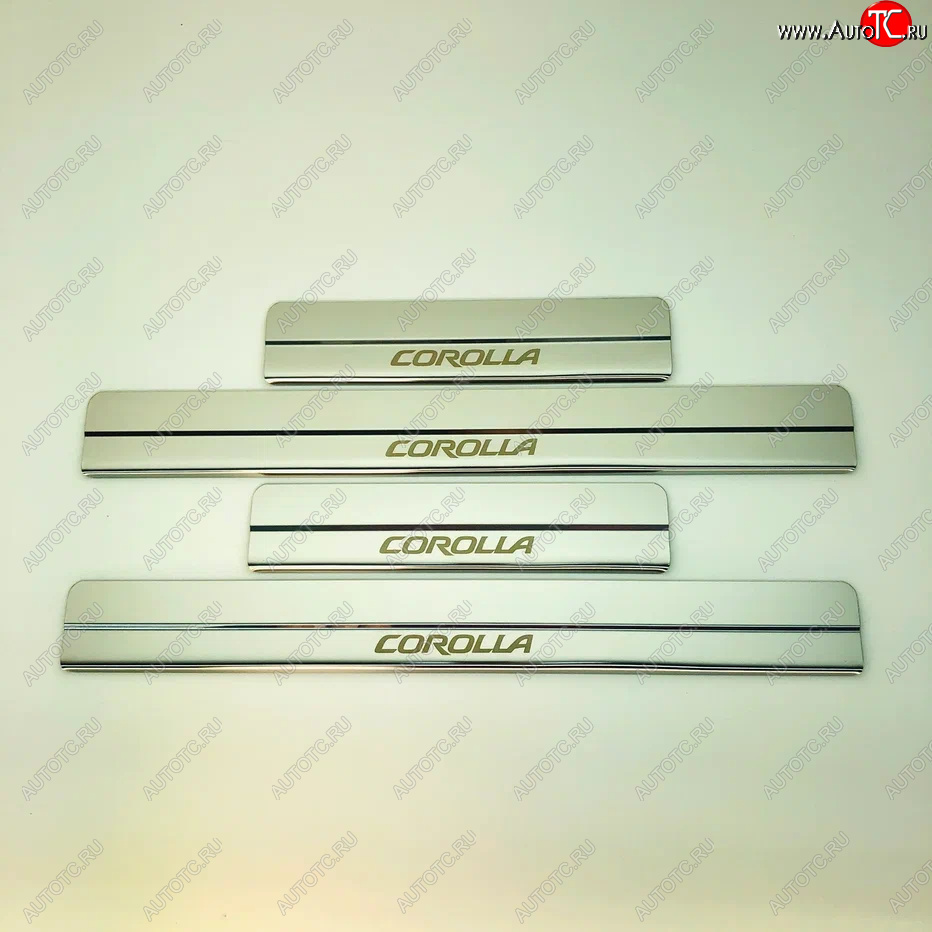 2 199 р. Накладки порожков салона INOX  Toyota Corolla  E210 (2018-2022) седан дорестайлинг, универсал дорестайлинг, хэтчбэк 5 дв. дорестайлинг (Нержавеющая сталь)  с доставкой в г. Вологда
