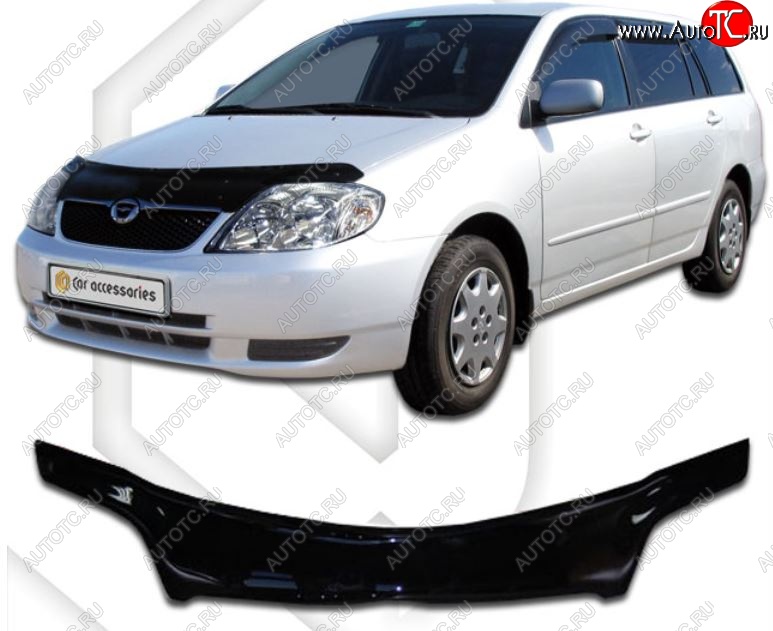 2 159 р. Дефлектор капота (E121-124) CA-Plastiс  Toyota Corolla Fielder  E120 (2000-2004) универсал дорестайлинг, универсал 1-ый рестайлинг (Classic черный, Без надписи)  с доставкой в г. Вологда