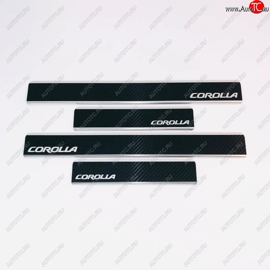 2 489 р. Накладки порожков салона INOX  Toyota Corolla  E170 (2012-2019) дорестайлинг, рестайлинг (Нержавеющая сталь + карбон)  с доставкой в г. Вологда