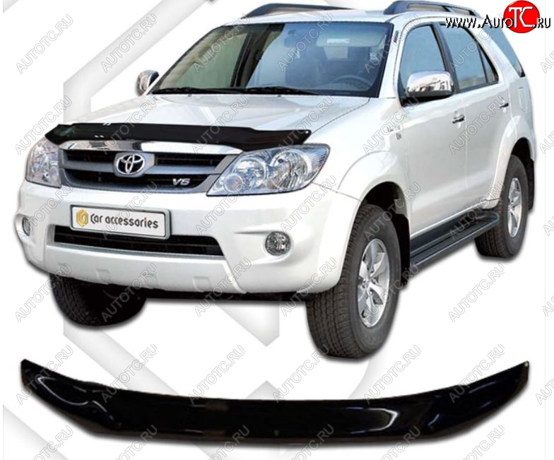 2 079 р. Дефлектор капота CA-Plastiс Toyota Fortuner AN50/AN60 дорестайлинг (2004-2008) (Classic черный, Без надписи)  с доставкой в г. Вологда