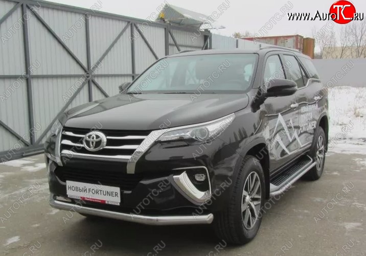 18 999 р. Одинарная защита переднего бампера диаметром 76 мм Slitkoff Toyota Fortuner AN160 дорестайлинг (2015-2020) (Цвет: нержавеющая полированная сталь)  с доставкой в г. Вологда