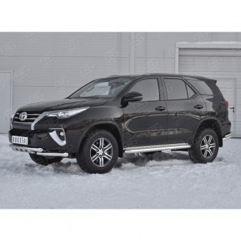 28 799 р. Защита переднего бампера (Ø63 мм с клыками, нержавейка) SLITKOFF Toyota Fortuner AN160 дорестайлинг (2015-2020)  с доставкой в г. Вологда. Увеличить фотографию 2