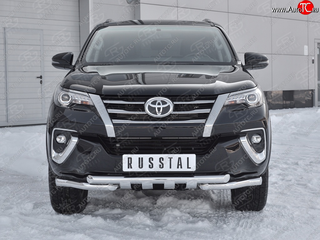 28 799 р. Защита переднего бампера (Ø63 мм с клыками, нержавейка) SLITKOFF Toyota Fortuner AN160 дорестайлинг (2015-2020)  с доставкой в г. Вологда