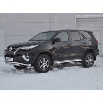 19 899 р. Защита переднего бампера (2 трубы Ø63 и 75х42 мм, нержавейка) Russtal Toyota Fortuner AN160 дорестайлинг (2015-2020)  с доставкой в г. Вологда. Увеличить фотографию 2