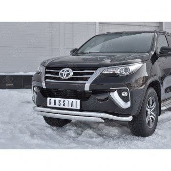 19 899 р. Защита переднего бампера (2 трубы Ø63 и 75х42 мм, нержавейка) Russtal Toyota Fortuner AN160 дорестайлинг (2015-2020)  с доставкой в г. Вологда. Увеличить фотографию 3