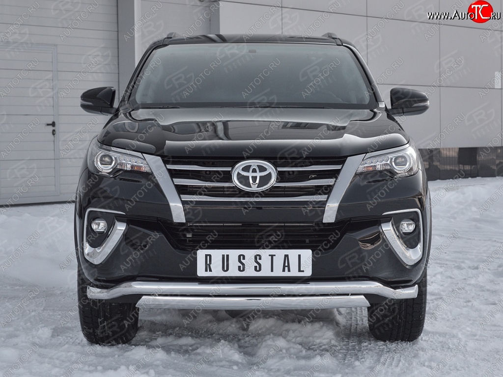 19 899 р. Защита переднего бампера (2 трубы Ø63 и 75х42 мм, нержавейка) Russtal Toyota Fortuner AN160 дорестайлинг (2015-2020)  с доставкой в г. Вологда
