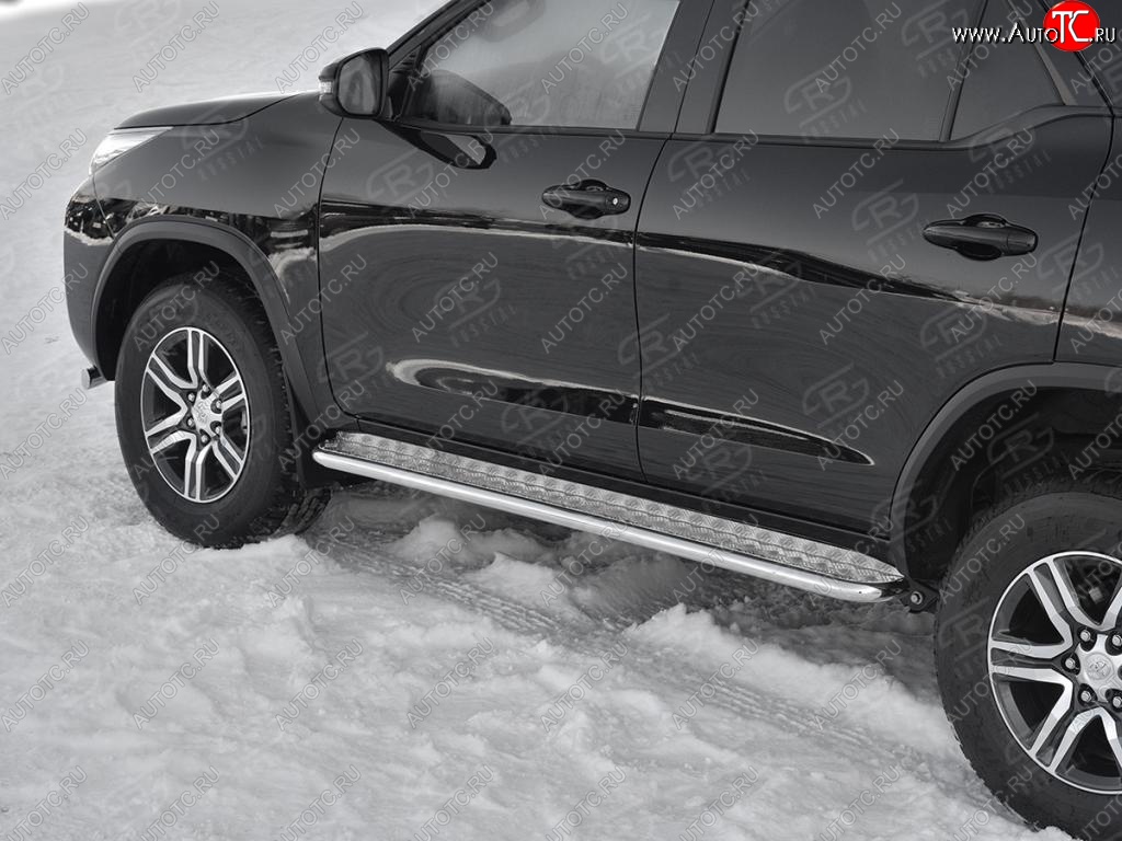 22 999 р. Широкая защита порогов с трубой диаметром 42 мм SLITKOFF v2 Toyota Fortuner AN160 дорестайлинг (2015-2020)  с доставкой в г. Вологда