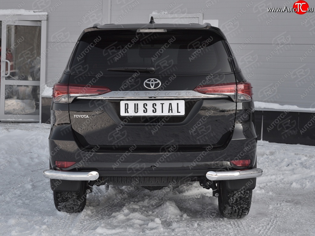 27 499 р. Защита заднего бампера (Ø76 мм уголки, нержавейка) SLITKOFF Toyota Fortuner AN160 дорестайлинг (2015-2020)  с доставкой в г. Вологда