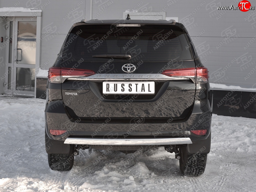 13 699 р. Защита заднего бампера (Ø75х42 мм, нержавейка) Russtal Toyota Fortuner AN160 дорестайлинг (2015-2020)  с доставкой в г. Вологда