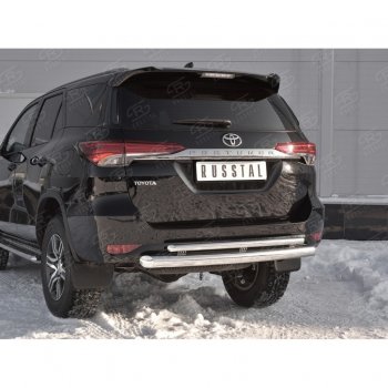 22 499 р. Защита заднего бампера (2 трубы Ø76х42 мм, нержавейка) SLITKOFF Toyota Fortuner AN160 дорестайлинг (2015-2020)  с доставкой в г. Вологда. Увеличить фотографию 4
