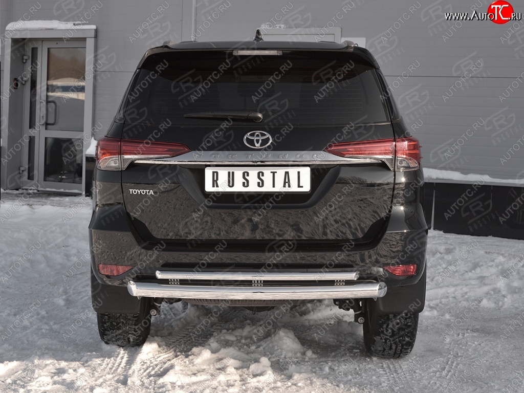 22 499 р. Защита заднего бампера (2 трубы Ø76х42 мм, нержавейка) SLITKOFF Toyota Fortuner AN160 дорестайлинг (2015-2020)  с доставкой в г. Вологда