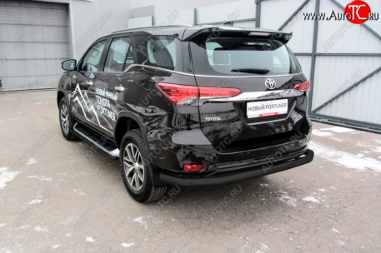 9 999 р. Защита заднего бампера Slitkoff (Ø 76 мм, длинная) Toyota Fortuner AN160 дорестайлинг (2015-2020) (Сталь с полимерным покрытием. Цвет: черный)  с доставкой в г. Вологда