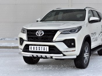 28 999 р. Защита переднего бампера (Ø63 мм с клыками, нержавейка) SLITKOFF Toyota Fortuner AN160 рестайлинг (2020-2025)  с доставкой в г. Вологда. Увеличить фотографию 2