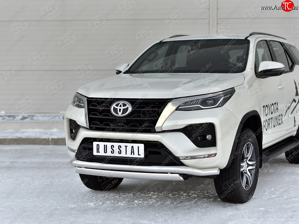 19 799 р. Защита переднего бампера (2 трубы Ø63 и 75х42 мм, нержавейка) Russtal Toyota Fortuner AN160 рестайлинг (2020-2025)  с доставкой в г. Вологда