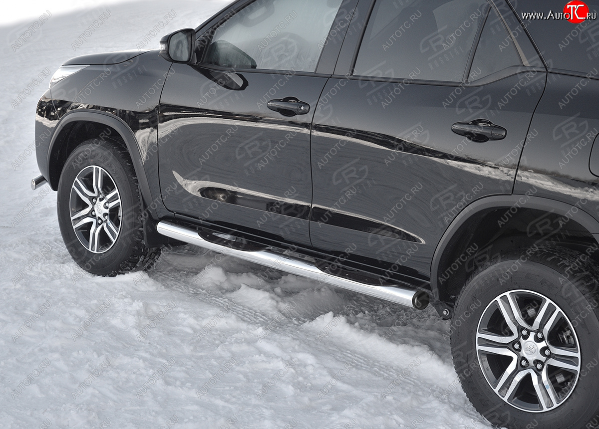 22 549 р. Защита порогов (Ø76 мм, с проступью) SLITKOFF Toyota Fortuner AN160 рестайлинг (2020-2025) (торцы с пластиковыми заглушками, полированная нержавейка)  с доставкой в г. Вологда