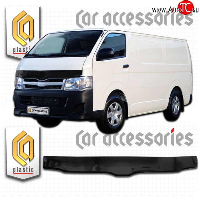 2 899 р. Дефлектор капота CA Plastic (левый руль, широкая кабина) Toyota Hiace H200 минивэн (Япония) дорестайлинг  (2004-2007) (Classic черный, Без надписи)  с доставкой в г. Вологда