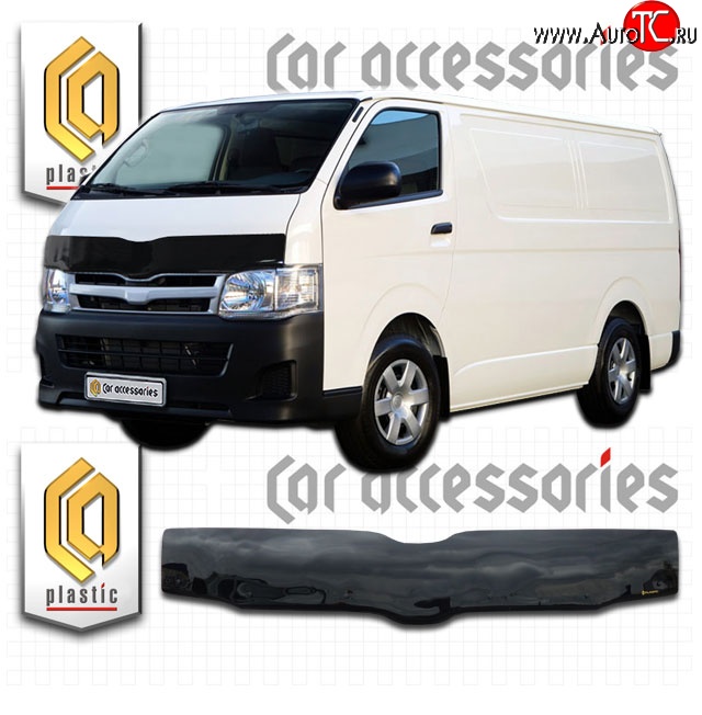 2 199 р. Дефлектор капота CA-Plastic (правый руль)  Toyota Hiace  H200 (2004-2017) минивэн (Япония) дорестайлинг , минивэн (Япония) 1-ый рестайлинг, минивэн (Япония) 2-ой рестайлинг, минивэн (Япония) 3-ий рестайлинг (Classic черный, Без надписи)  с доставкой в г. Вологда