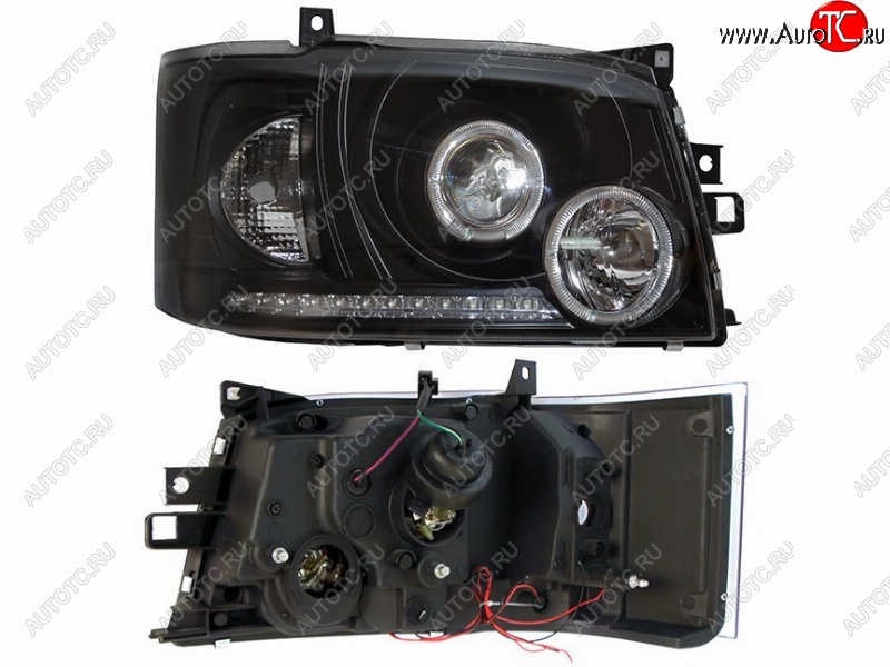 28 649 р. Правая фара передняя SAT (черная, диод, линза) Toyota Hiace H200 минивэн (Япония) дорестайлинг  (2004-2007)  с доставкой в г. Вологда