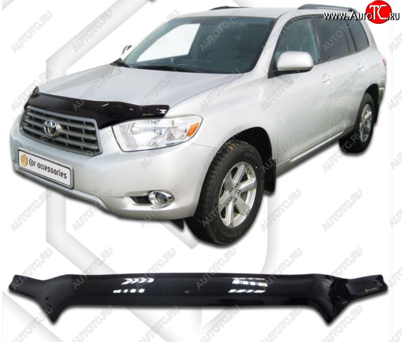 2 199 р. Дефлектор капота CA-Plastic Toyota Highlander XU40 дорестайлинг (2007-2010) (Classic черный, Без надписи)  с доставкой в г. Вологда